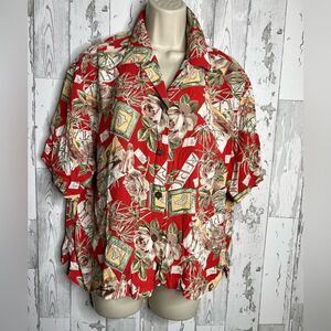 TROPIC MOON Hawaiian Aloha Shirt Luau Print Aloha Button Down Sz Ladies L USA